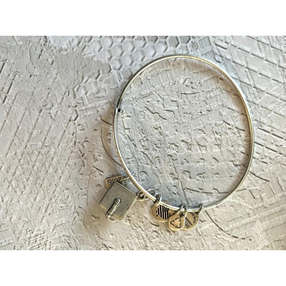 Alex and Ani Silver Graduation Cap Charm Bangle Bracelet - Picture 9 of 11